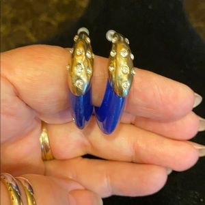 Gold and blue Earrings with Rhinestones NWT Great gift